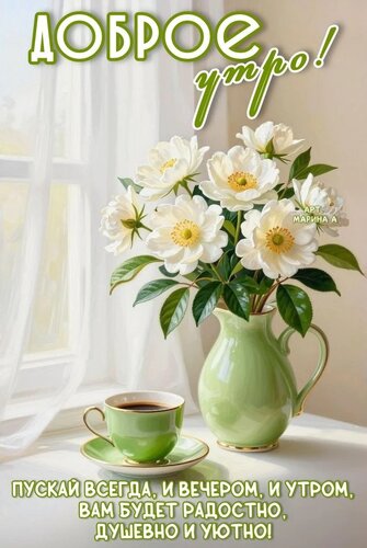 Открытка ДОБРОЕ УТРО! ПУСКАЙ ВСЕГДА, И ВЕЧЕРОМ, И УТРОМ, ВА БУДЕТ РАДОСТНО, ДУШЕВНО И УЮТНО!