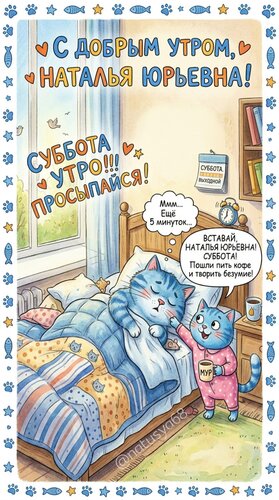 Открытка С добрым утром, Наталья Юрьевна! Суббота. Утро. Просыпайся!