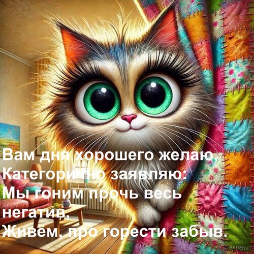 Открытка Вам дня хорошего желаю, Категорично заявляю: Мы гоним прочь весь негатив, Живём, про горести забыв.