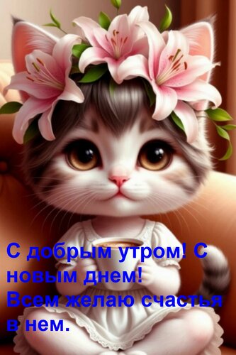 Открытка С добрым утром! С новым днем! Всем желаю счастья в нем.