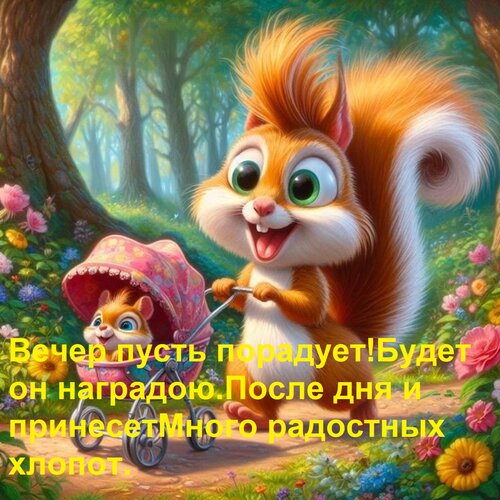 Открытка Вечер пусть порадует!+ Будет он наградою После дня и принесет Много радостных хлопот.