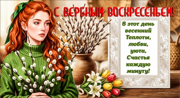 Открытка С вербным воскресеньем