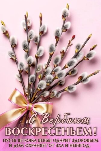 Открытка С ВЕРБНЫМ ВОСКРЕСЕНЬЕМ! ПУСТЬ ВЕТОЧКА ВЕРБЫ ОДАРИТ ЗДОРОВЬЕМ И ДОМ ОХРАНЯЕТ ОТ ЗЛА И НЕВЗГОД.