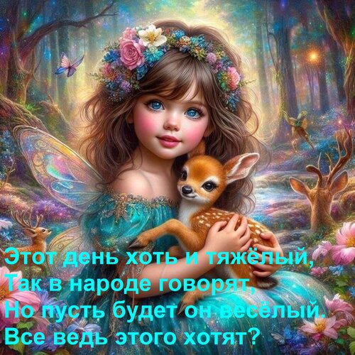 Открытка Этот день хоть и тяжёлый, Так в народе говорят, Но пусть будет он весёлый. Все ведь этого хотят?