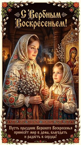 Открытка С вербным воскресеньем