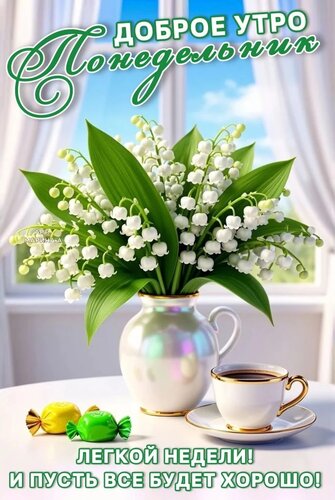 Открытка ДОБРОЕ УТРО! ПОНЕДЕЛЬНИК. ЛЕГКОЙ НЕДЕЛИ! И ПУСТЬ ВСЕ БУДЕТ ХОРОШО!