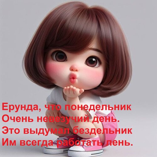 Открытка Ерунда, что понедельник Очень невезучий день. Это выдумал бездельник Им всегда работать лень.