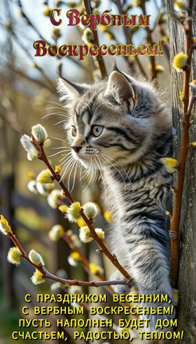 Открытка С праздником весенним, С Вербным воскресеньем! Пусть наполнен будет дом Счастьем, радостью, теплом!