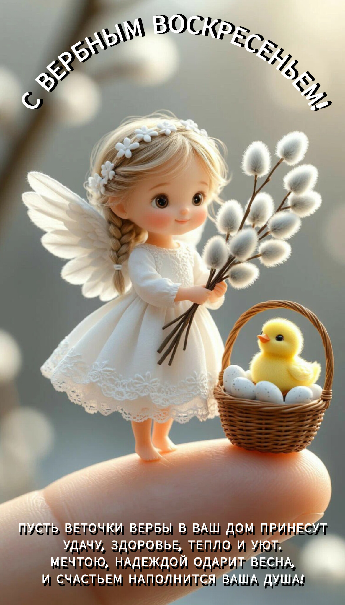 Открытка Пусть веточки вербы в Ваш дом принесут Удачу, здоровье, тепло и уют. Мечтою, надеждой одарит весна,