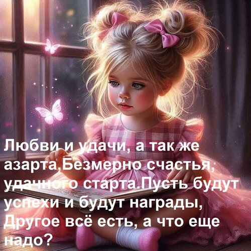 Открытка Любви и удачи, а так же азарта, Безмерно счастья, удачного старта. Пусть будут успехи и будут наград