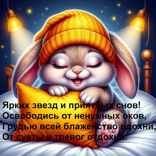 Открытка Ярких звезд и приятных снов! Освободись от ненужных оков, Грудью всей блаженство вдохни, От суеты и