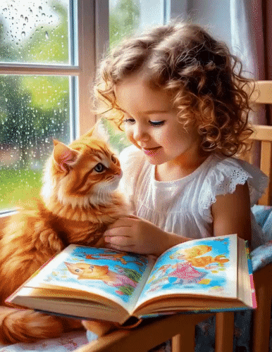 Анимированная открытка Ребенок с котом