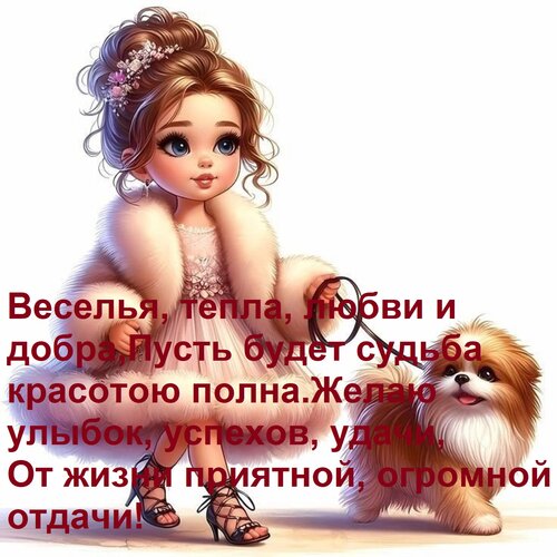 Открытка Веселья, тепла, любви и добра, Пусть будет судьба красотою полна. Желаю улыбок, успехов, удачи, От ж