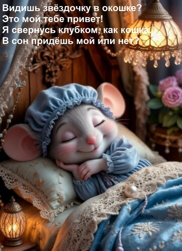 Открытка Видишь звёздочку в окошке? Это мой тебе привет! Я свернусь клубком, как кошка. В сон придёшь мой или