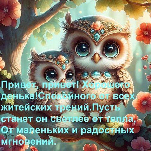 Открытка Привет, привет! Хорошего денька! Спокойного от всех житейских трений. Пусть станет он светлее от теп