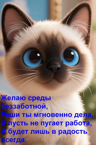 Открытка Желаю среды беззаботной, реши ты мгновенно дела, и пусть не пугает работа, и будет лишь в радость