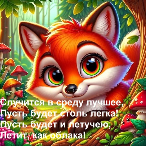 Открытка Случится в среду лучшее, Пусть будет столь легка! Пусть будет и летучею, Летит, как облака!