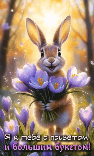 Анимированная открытка Я к тебе с приветом и большим букетом!
