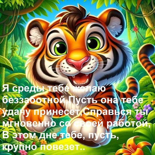 Открытка Я среды тебе желаю беззаботной, пусть она тебе удачу принесет, справься ты мгновенно со своей работой