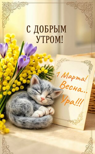 Открытка Доброе утро. 1 марта, весна. Ура!