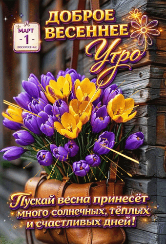 Анимированная открытка 1 марта воскресенье Доброе весеннее утро! Пускай весна принесёт много солнечных, тёплых и счастливых