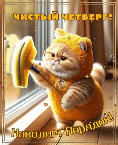 Анимированная открытка Чистый Четверг! Наводим порядок!