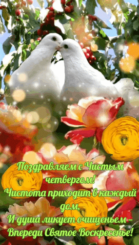 Анимированная открытка Поздравляем с Чистым Четвергом! Чистота приходит в каждый дом, и душа ликует очищеньем - впереди