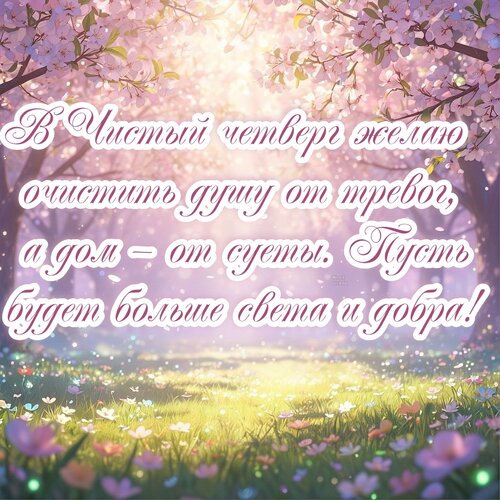 Открытка В Чистый четверг желаю очистить душу от тревог, а дом — от суеты.