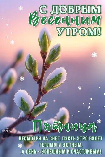 Открытка С добрым весенним утром! Пятница. Несмотря на снег, пусть утро будет теплым и уютным, а день - успешным