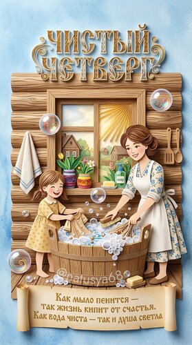 Открытка Чистый четверг. Как мыло пенится, так жизнь кипит от счастья.