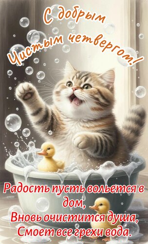 Открытка С добрым чистым четвергом, радость пусть вольётся в дом