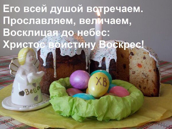 Открытка Его всей душой встречаем. Прославляем, величаем, Восклицая до небес: Христос воистину Воскрес!