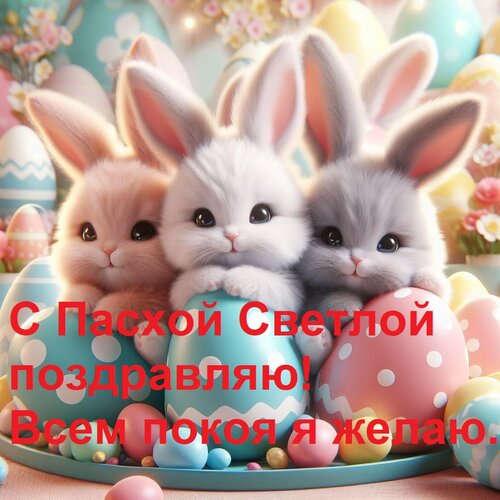 Открытка С Пасхой Светлой поздравляю! Всем покоя я желаю.
