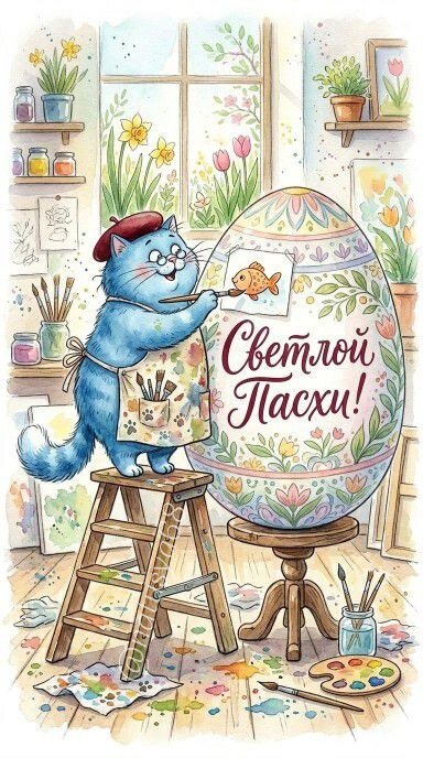 Открытка Светлой Пасхи. Открытка из серии синие коты