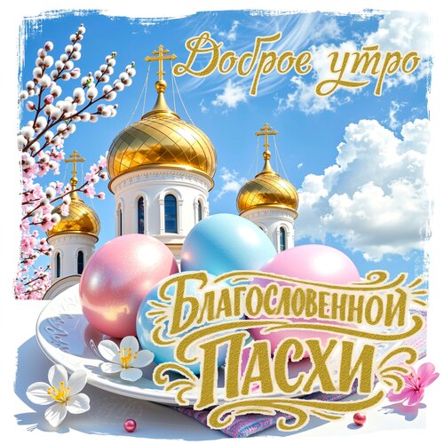 Открытка доброе утро. благословенной пасхи