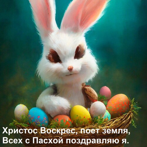 Открытка Христос Воскрес, поет земля, Всех с Пасхой поздравляю я.