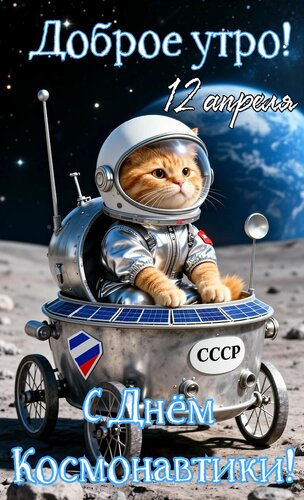 Открытка Доброе утро! 12 апреля. С днём космонавтики!