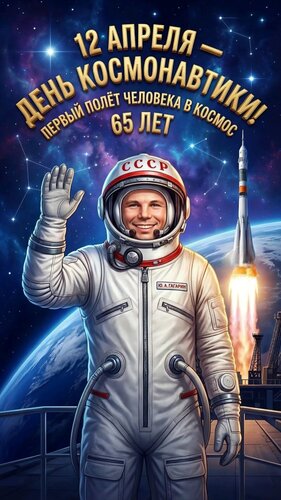 Открытка 12апреля День космонавтики 65 лет