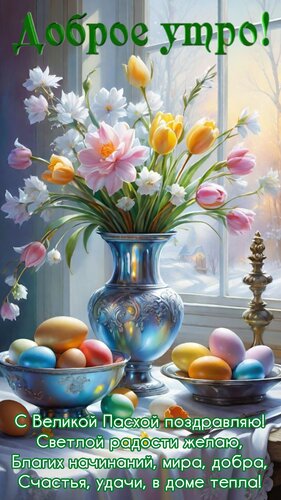 Открытка С Великой Пасхой поздравляю! Светлой радости желаю, благих начинаний, мира, добра, счастья, удачи.