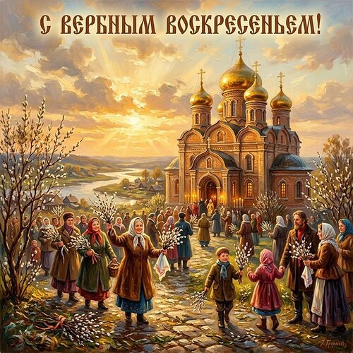 Открытка с вербным воскресеньем