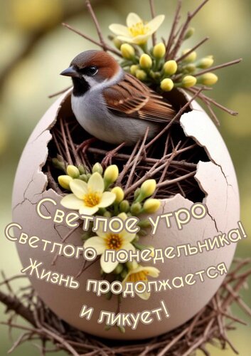 Открытка Светлое утро светлого понедельника. Жизнь продолжается и ликует