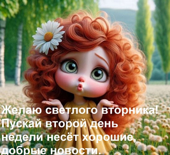 Открытка Желаю светлого вторника! Пускай второй день недели несёт хорошие, добрые новости.