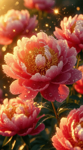 Анимированная открытка Пионы