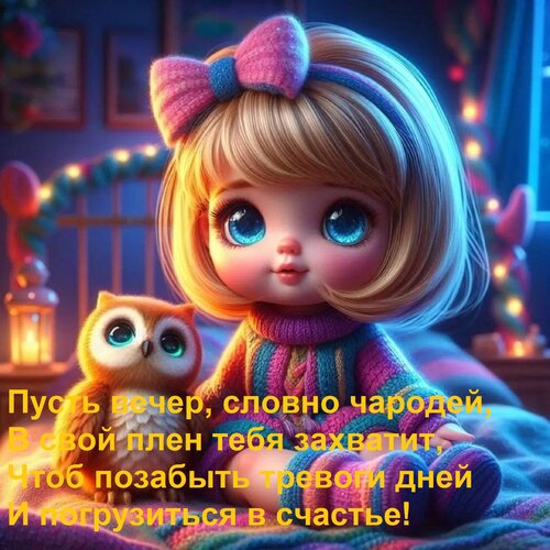 Открытка Пусть вечер, словно чародей, в свой плен тебя захватит, чтоб позабыть тревоги дней...