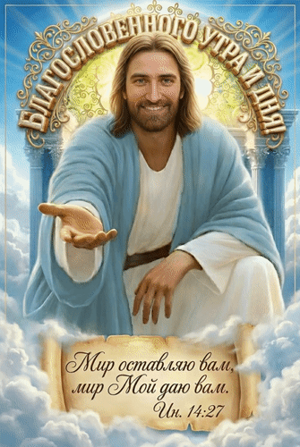 Анимированная открытка Благословенного утра и дня! Мир оставляю вам, мир Мой даю вам. 
