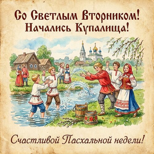 Открытка Со светлым вторником, начались купалища