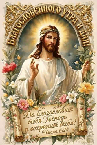Анимированная открытка Благословенного утра и дня! Да благословит тебя Господь и сохранит тебя!