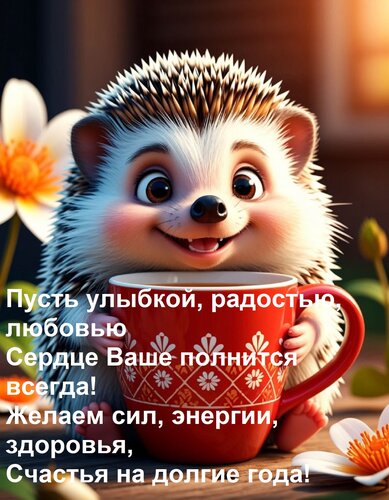 Открытка Пусть улыбкой, радостью, любовью Сердце Ваше полнится всегда! Желаем сил, энергии, здоровья, Счастья