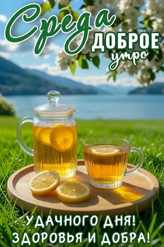 Открытка СРЕДА. ДОБРОЕ УТРО! УДАЧНОГО ДНЯ! ЗДОРОВЬЯ И ДОБРА!