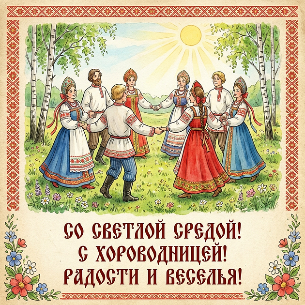 Открытка Со светлой средой, с хороводницей, радости и веселья